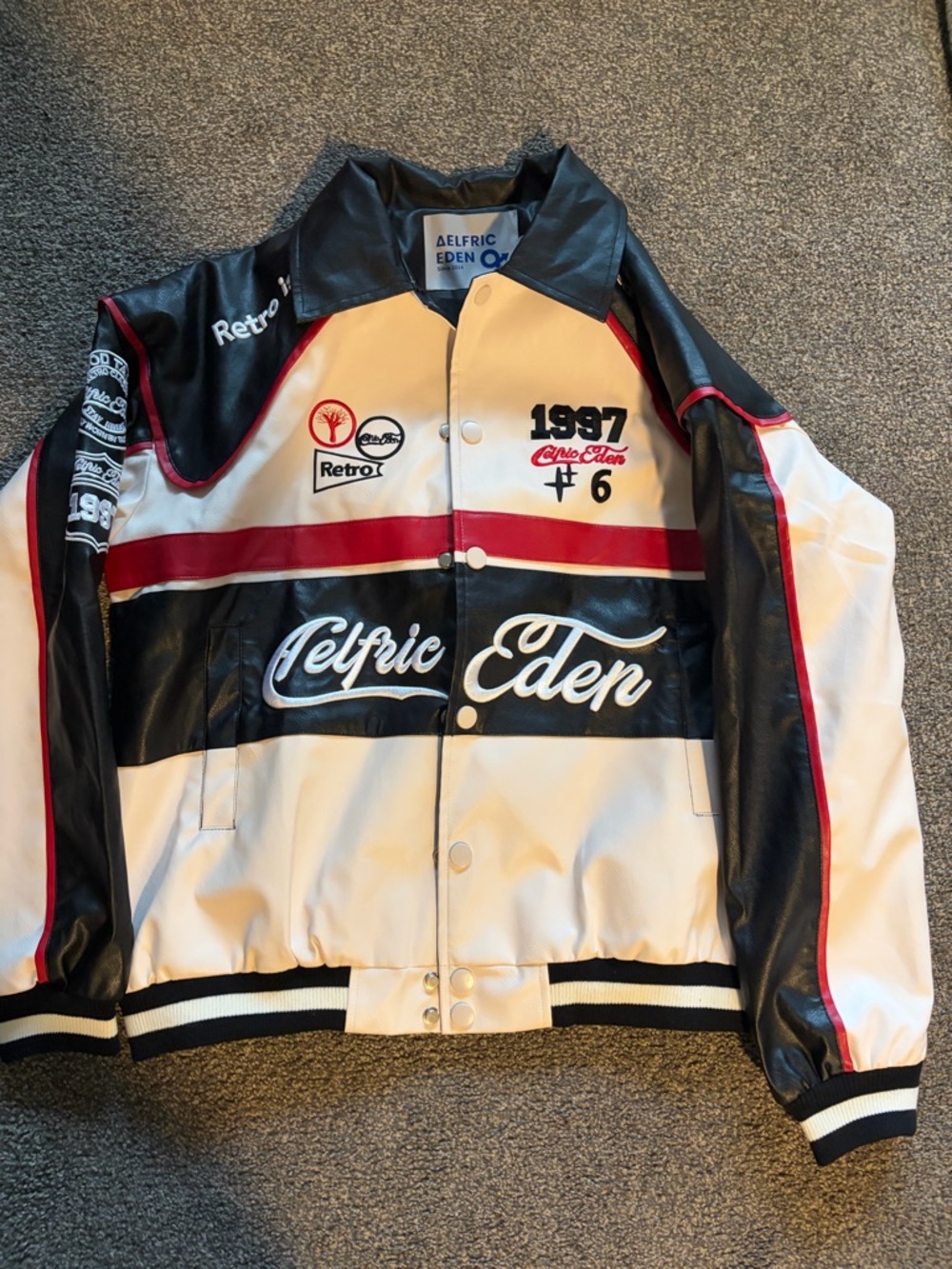Aelfric Eden Cream, Black & Red Retro Racing Bomber Jacket